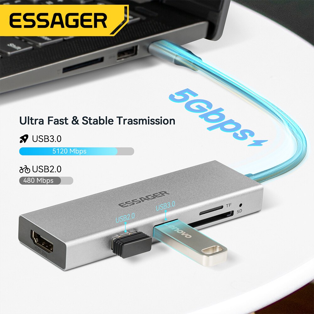 Essager 5 en 1 USB C HUB HDMI- - Usb Hub Type C avis et prix